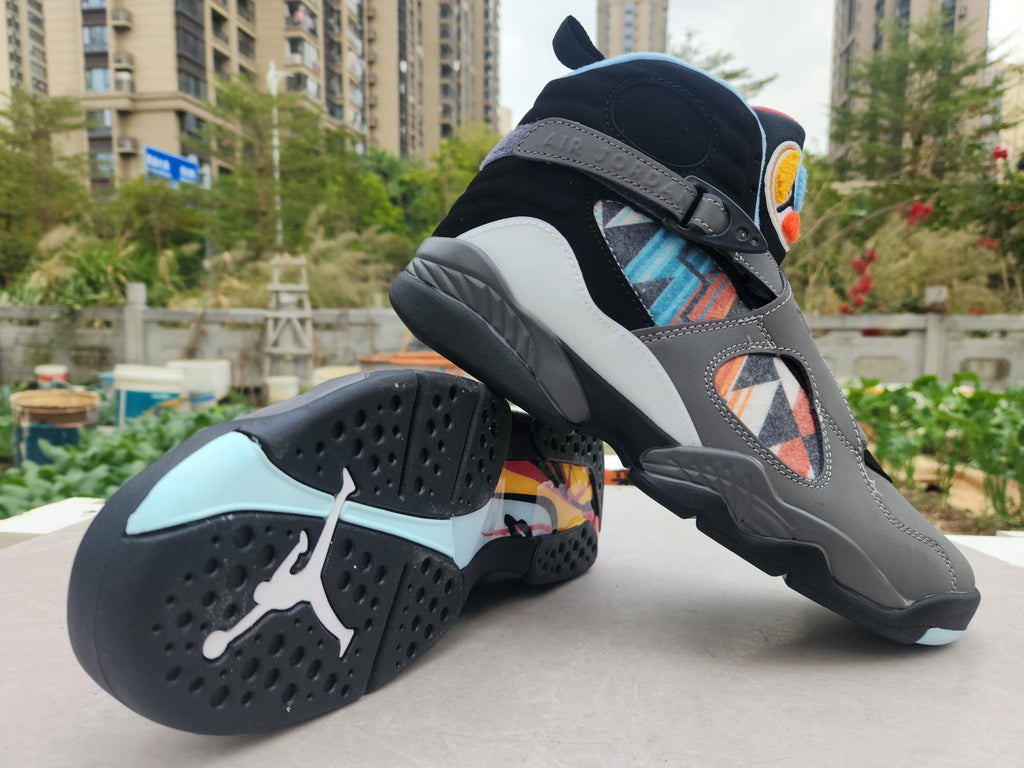Air Jordan 8 – Grey & Black with Multicolor Panels