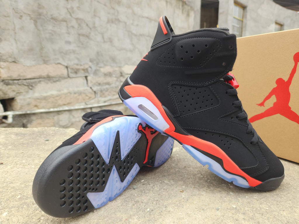 Air Jordan 6 – Black & Bright Red with Blue Sole Accents