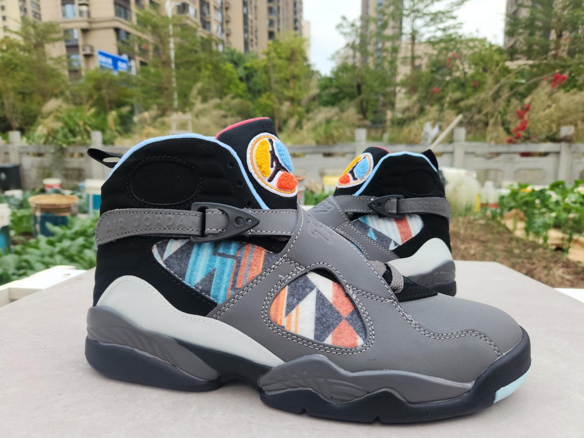 Air Jordan 8 – Grey & Black with Multicolor Panels
