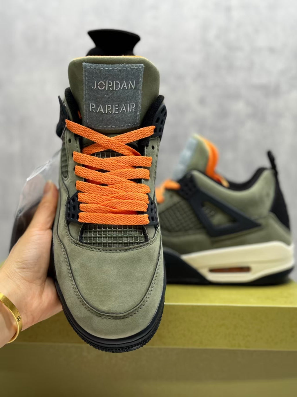 Air Jordan 4 Retro – Olive Green, Black & Orange